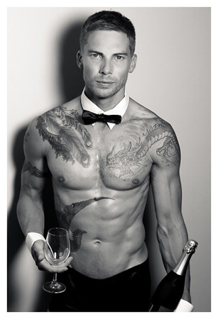 topless waiter posing in unbuttoned jeans in auckland's torbay